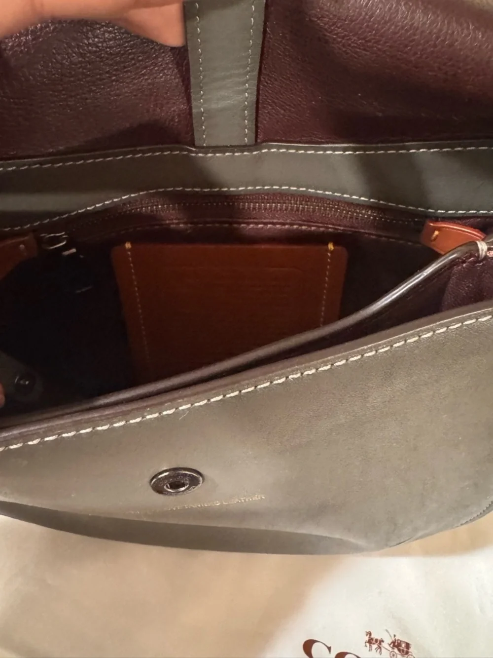 Coach Gray Leather Saddle Crossbody Bag with White Stitching - Picture 8 of 16